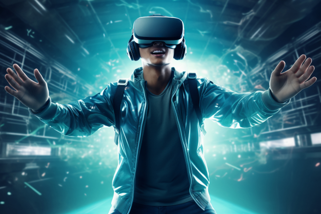 Boy wearing VR Headset experiencing XR